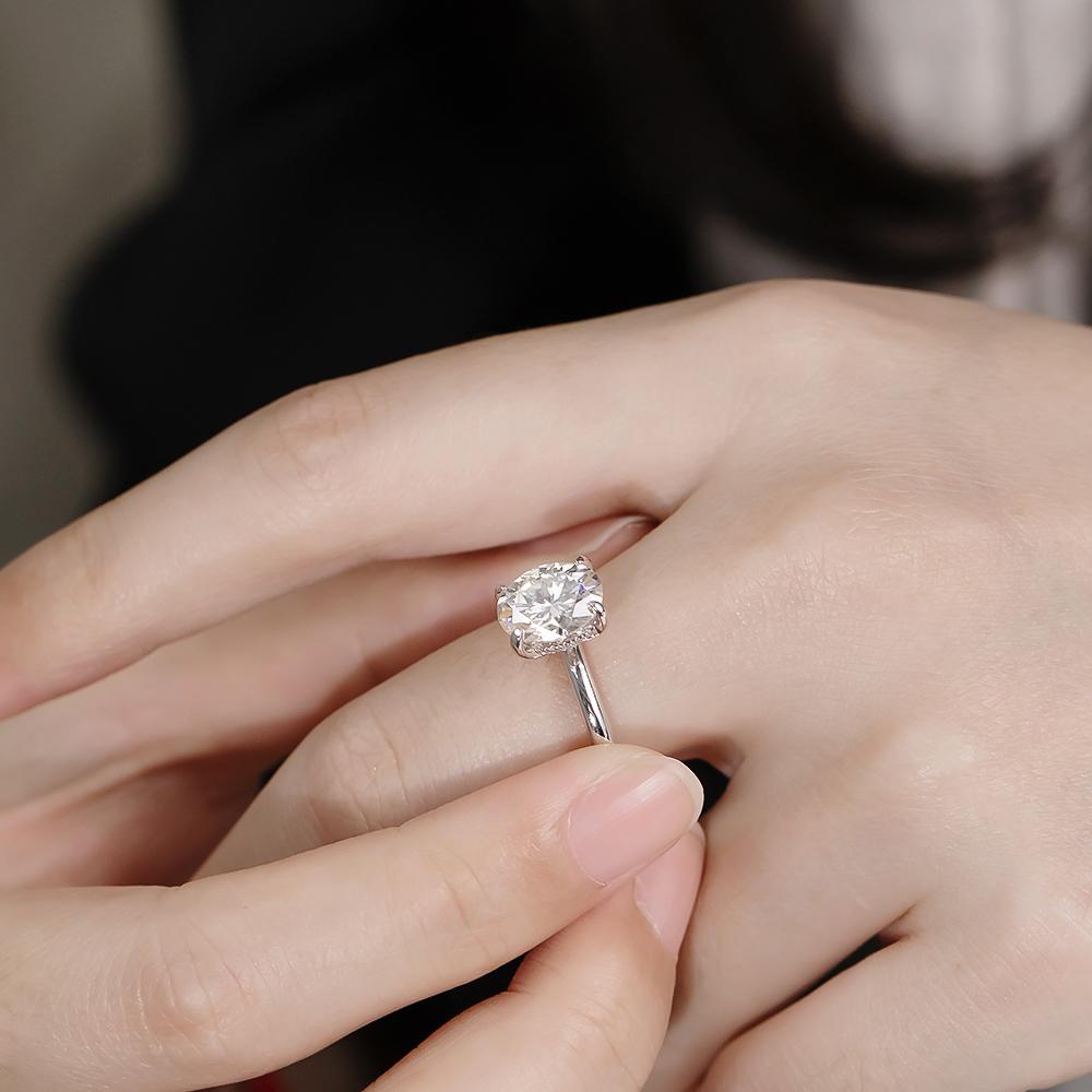 Smyoue 18k Plated 2/3ct Moissanite Diamond Ring for Women Oval Fancy Cut Bridal Sets Solitaire Wedding Promise Band 925 Silver