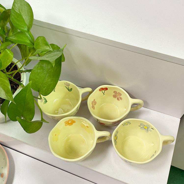 Hand-Pinched Korean Ceramic Mug for Coffee, Milk, Juice, or Breakfast with Floral Design