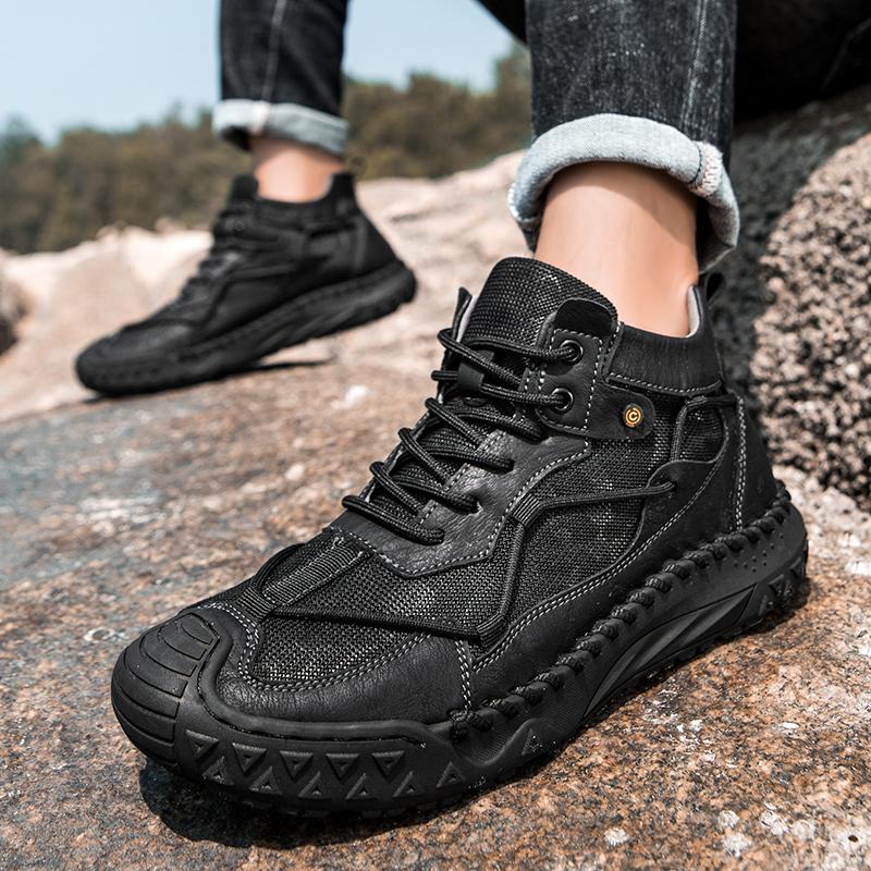 Men's Leather Casual Shoes Handmade  Soft  Working Shoes Leather Ankle Boots Large Size Driving Moccasins Shoes