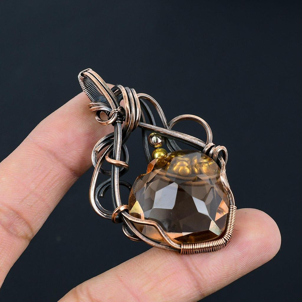 Morganite Gemstone Handmade Pure Copper Wire Wrapped Pendant Jewelry For Thanksgiving