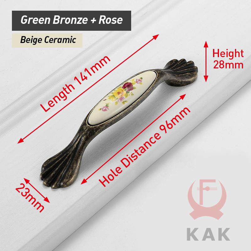 KAK Vintage Bronze Ceramic Cabinet Handles Wardrobes Door Pulls European Style Kitchen Handle Drawer Knobs Furniture Handle