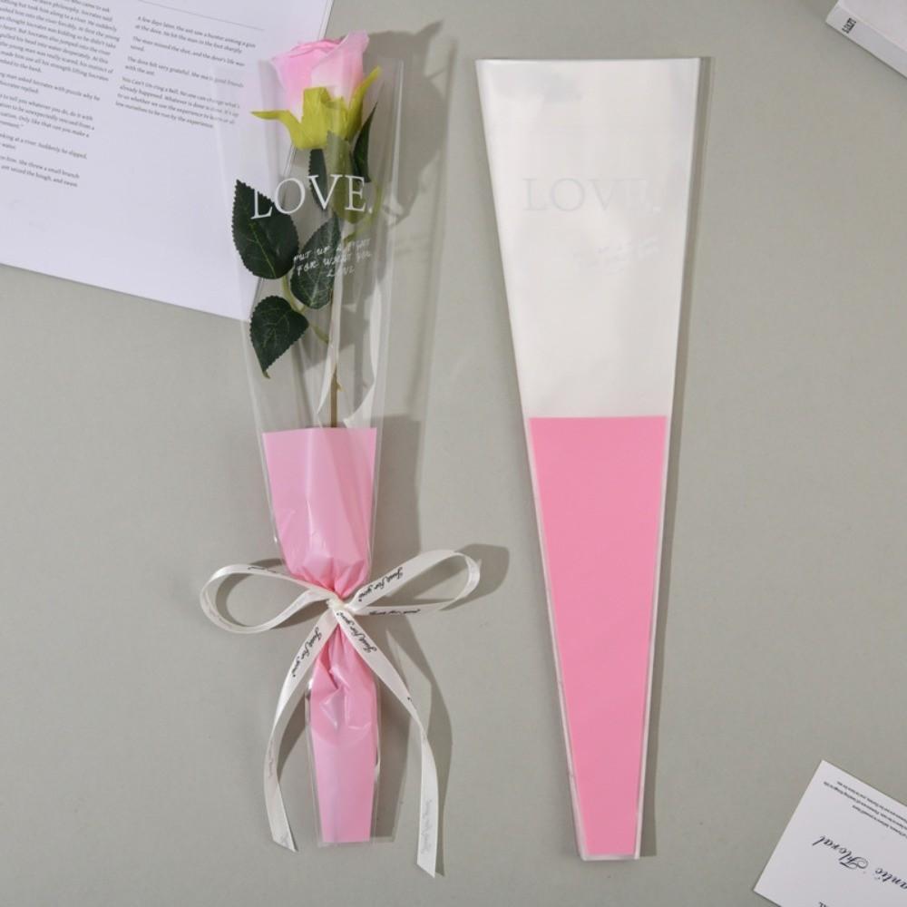 50Pcs Transparent Flower Packaging Bag Love Single Rose Sleeves Creative Bouquet Wrapper  Wedding