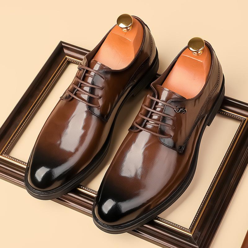 Leather Shoes Men's Genuine Leather New Autumn Hand-scratched Business Casual Men's British and Korean Version Working Groom Wedding Leather Shoes