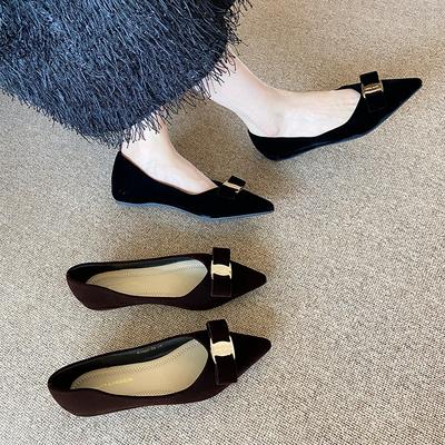W1022-95 Women's Shoes French Rhinestone Pointed Flat-soled Single Shoes Women's Spring and Autumn Ladyshoes Retro Shallow Mouth Versatile Grandma Sh