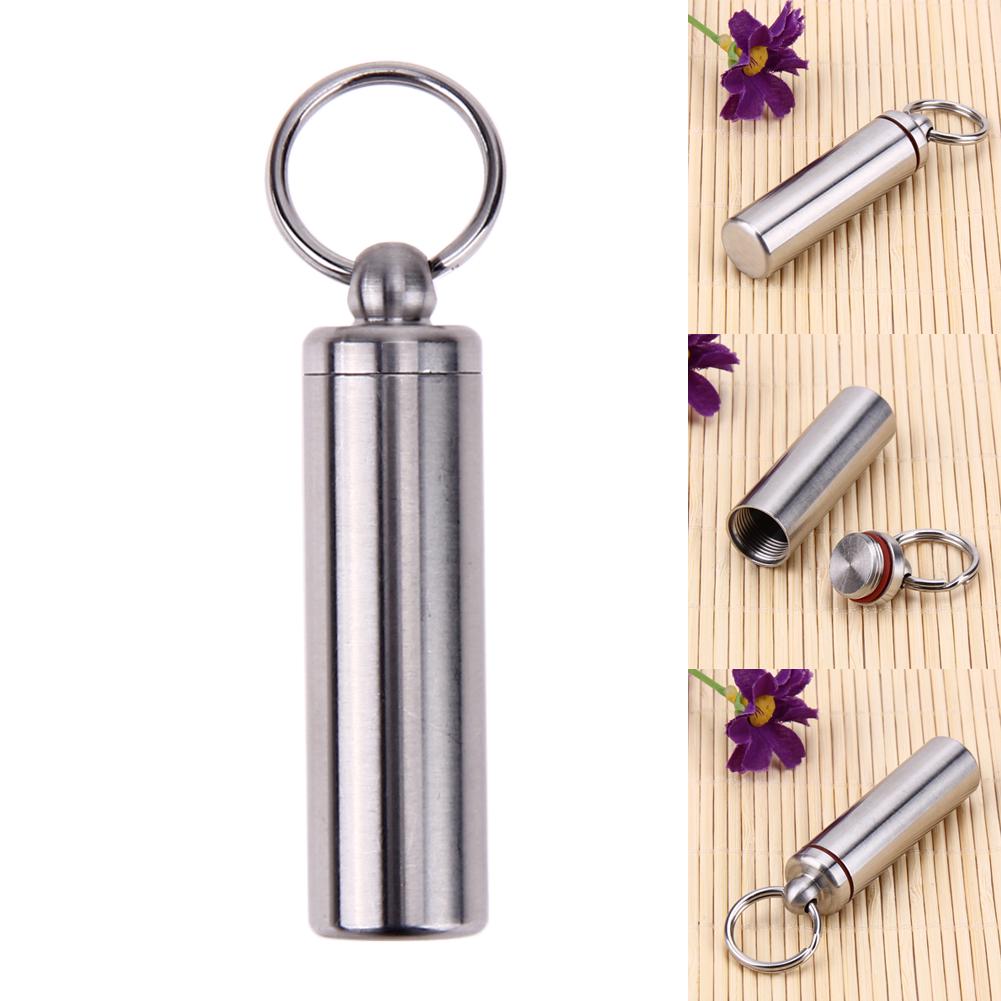 Stainless Steel Bottle with Keychain Storage Box Waterproof Portable for Outdoor Camping Survival