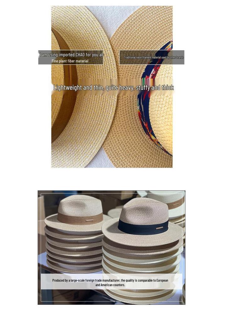 Unisex Panama Straw Hat: Adjustable Jazz Topper with Large Head Circumference, Sunshade, and UV Protection - Trendy All-Match Design.
