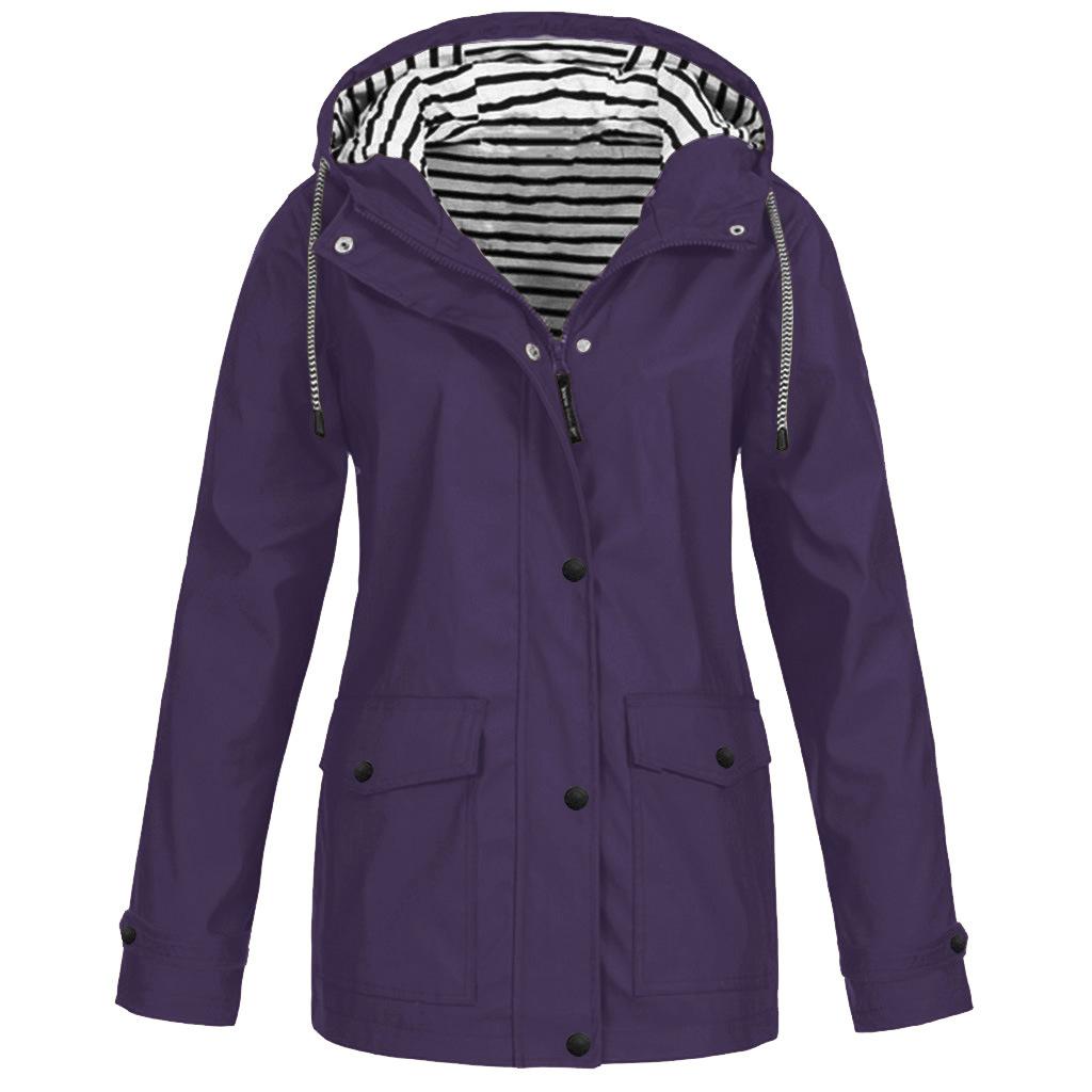 VEZFAA Women's Fashion Casual Stripe Print Autumn Winter Long Sleeve Hooded Jackets & Coats