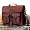 Goat Leather Bag Genuine Messenger Laptop Men's Satchel Real Brown Briefcase