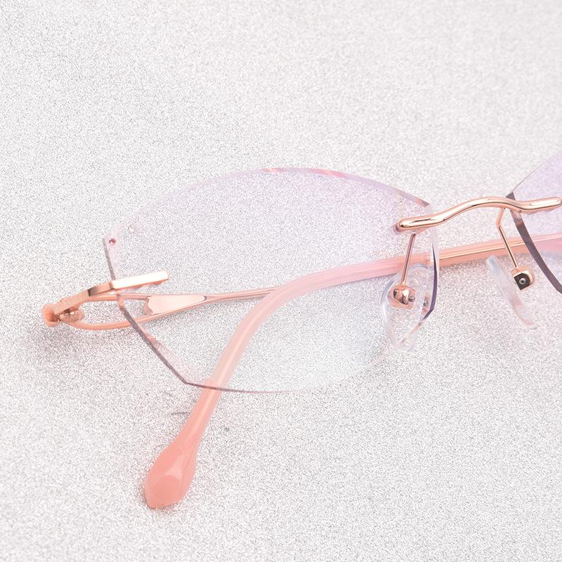 Women's Rimless Rhinestone Eyeglass Frames with Irregular Lenses - Anti-Blue Light & Myopia Reading Glasses