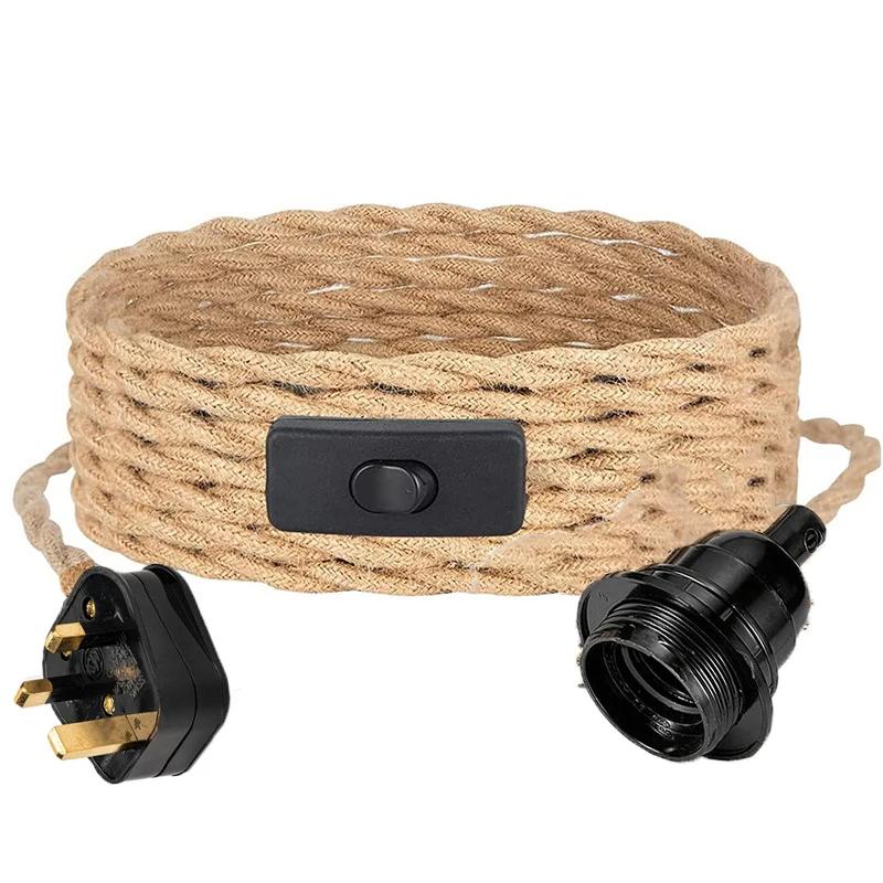 4.5M Vintage Style Hemp Rope Pendant Light Cord Kit EU US UK Plug Switch E26 E27 Lamp Holder for Simple Pendant Light Decoration