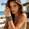 Bohemian Bracelet Braided Multi-Layered Faux Leather Rope Casual with Square