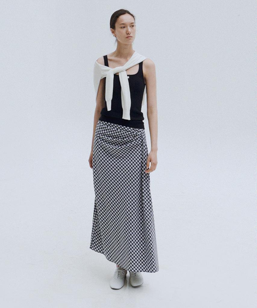 Kwinseulaebis Gingham Check Draped Slit Skirt_2Colors