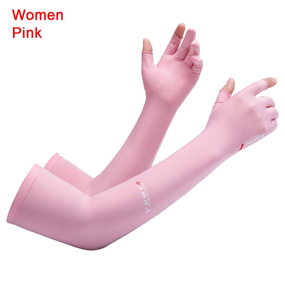 1Pair Summer Sunscreen Ice Sleeve Breathable Ice Silk Extended Two Finger Gloves Arm Sleeves for Sports Riding Driving