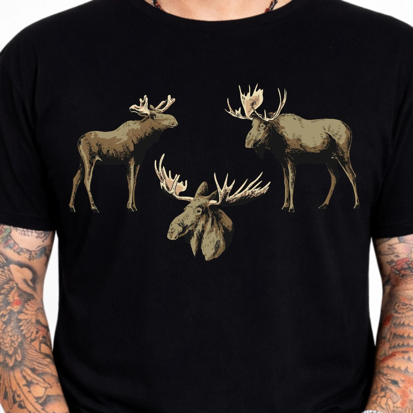 Moose Antler Wildlife Hunter Hunting Lover Nature Animal Gift T-Shirt. L