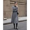 Demana Winter Color-Block Stand Collar Puff Sleeve A-Line Dress