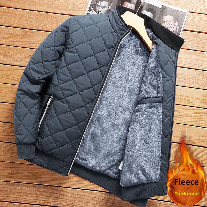 

Men s Winter Trendy Stand Collar Fleece-Lined Down Jacket with Special Embroidery - Warm and Lightweight Coat XL серый