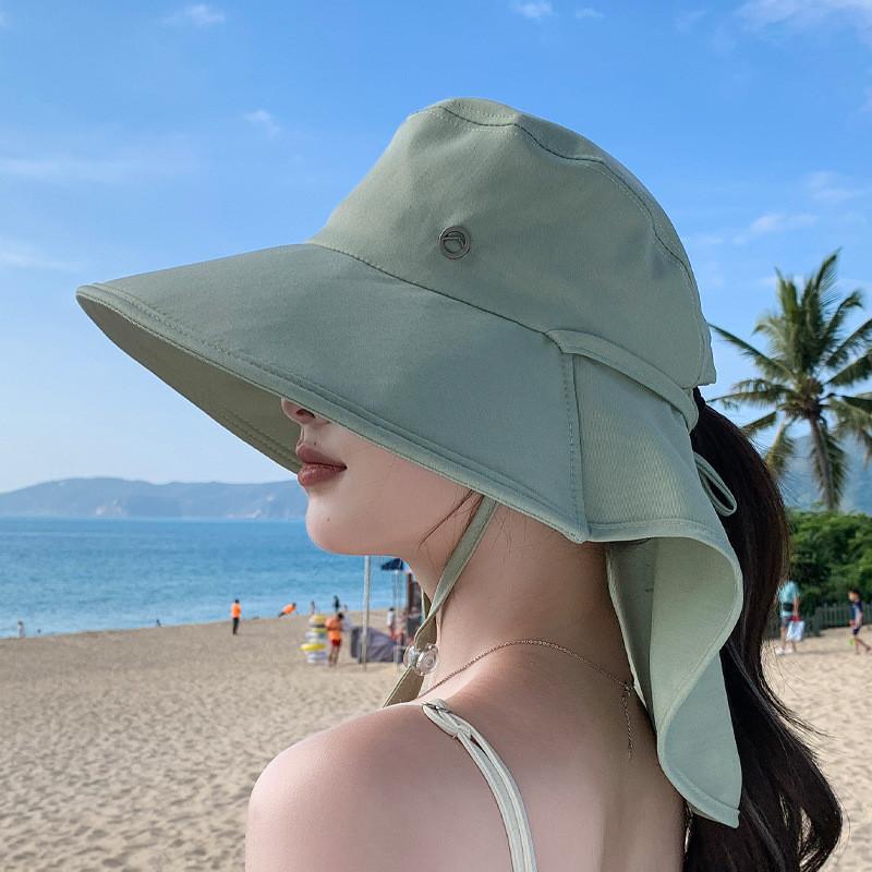 Summer Wide Brim Fisherman Hat With Ponytail Hole For Outdoor Sun Protection