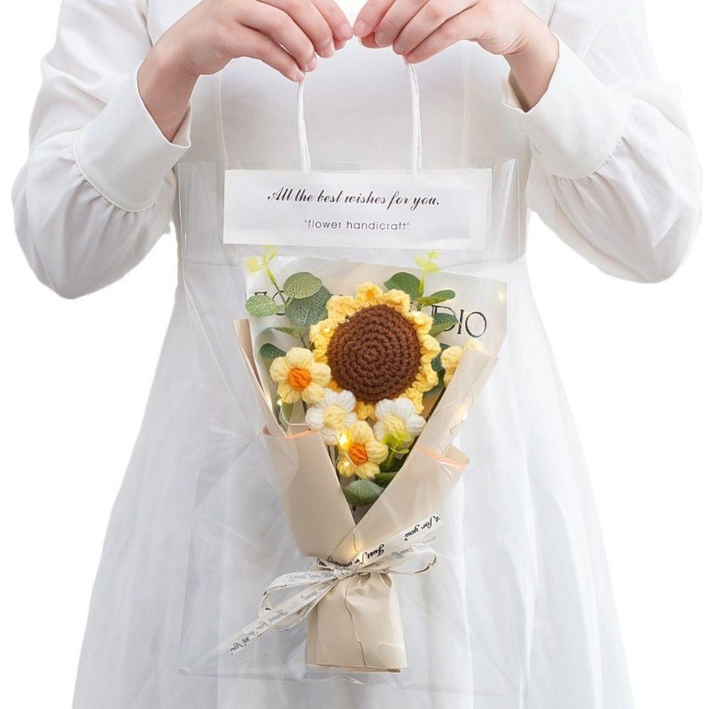 Knitted Crochet Flowers Bouquet Glowing LED Lights Eternal Simulated Flowers Handmade Mother's Day Gifts