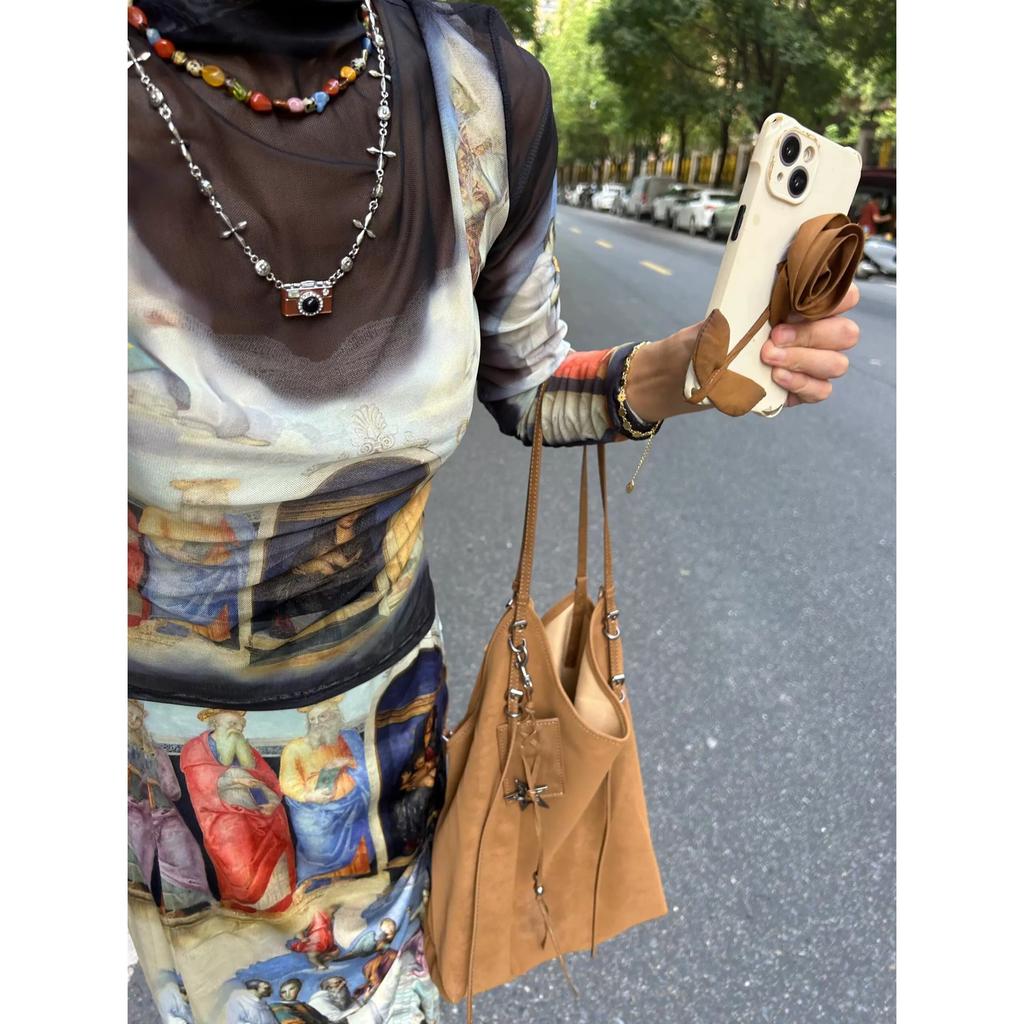 Large Capacity Matte Shoulder Bag for Women Solid Simple Color Casual Bags Retro Bag