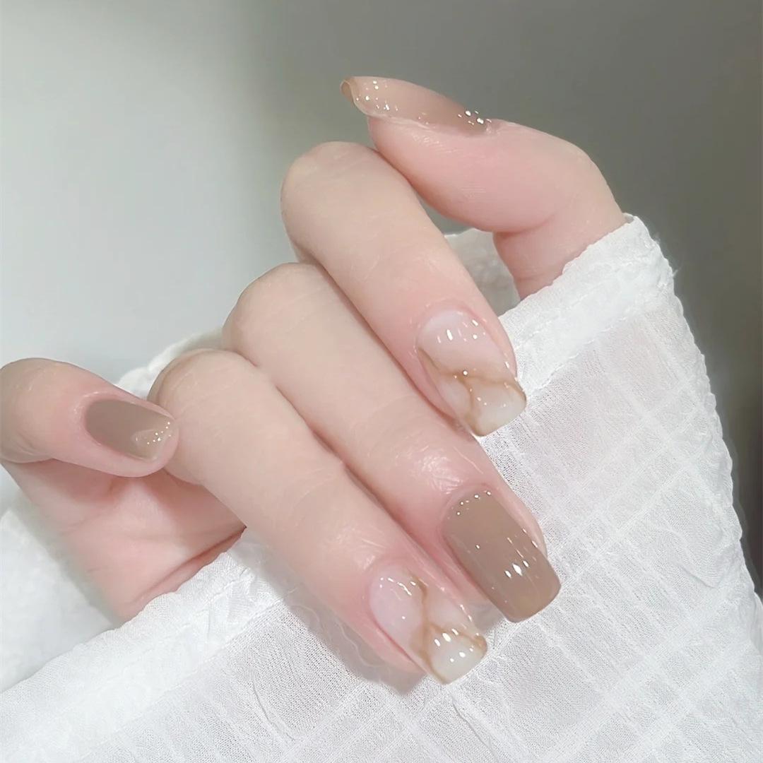 

Marble Swirl Medium-Long Wearable Press-On Nails - Pure & Sexy Goddess Style