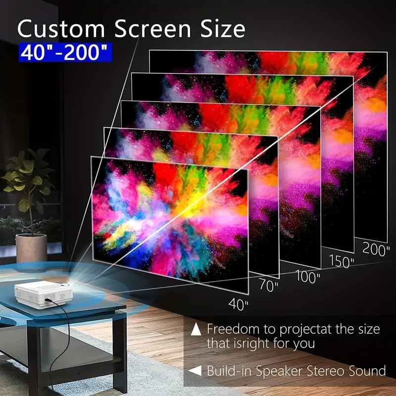 Projektor Przenośny Obsługujący 4K 5G WiFi Projektor Domowy Projektor Przenośny Zewnętrzny Wyświetlacz do 300" Projektor Filmowy Kompatybilny z TV Stick HDMI Telefon