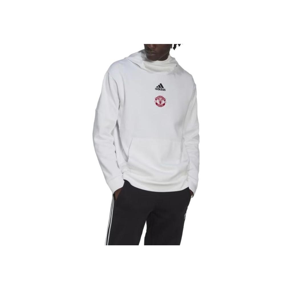 adidas Manchester United Piłkarska Seria Rekreacyjna Nadruk Logo Bluza z Kapturem z Długim Rękawem Męska bluza Biała HE6643
