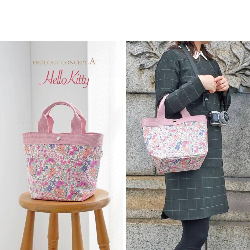 Tote Small Sanrio Liberty Small Mini A5 Floral Made in Hello Pink [Cyalel Yahata] Bag, Size, Character, Print, Women's, Self-Standing Bag, Tote, Size,