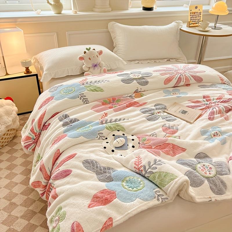1 Stück Gemütliche Gesteppte Decke mit Blumenmuster - Leicht, Luxuriöser Stil, Ganzjahres-Flanell mit Lebhaften Pinken, Blauen und Lilafarbenen Blumen, Perfekt für das Schlafzimmer