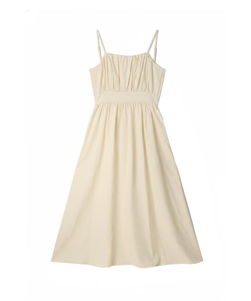 VIKINI VENDER Rachel Shirred Back-Point Long Dress - Cream Yellow