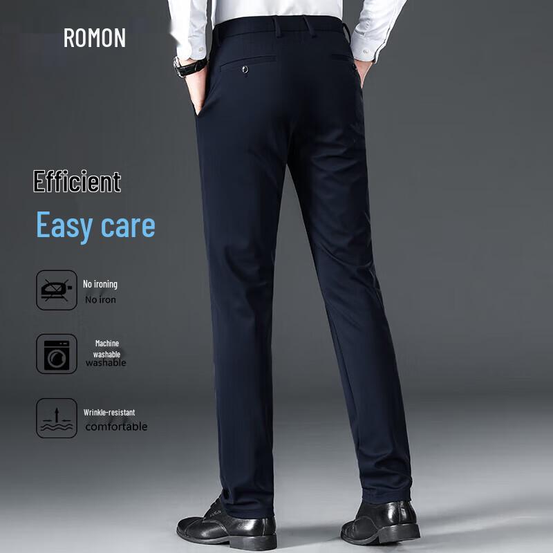 Romon Men s Wrinkle-Resistant High-Waisted Straight-Leg Business Dress Pants 31