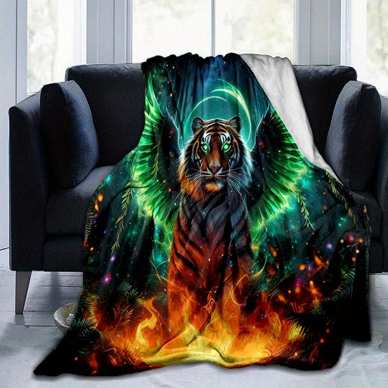 1pc The Winged Tiger's Mystical Journey Blanket Soft Throw for Room Decor, Perfect Gift, Living Room, Travel, Camping, Car Blankets, Beach