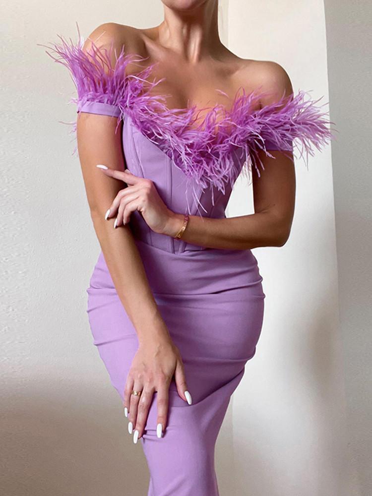 

Літня загорнута в стегна коротка сукня Жінки Міні бодікон сукня однотонного кольору плюшева обробка зрощування без плечей сукня без рукавів S фіолетовий