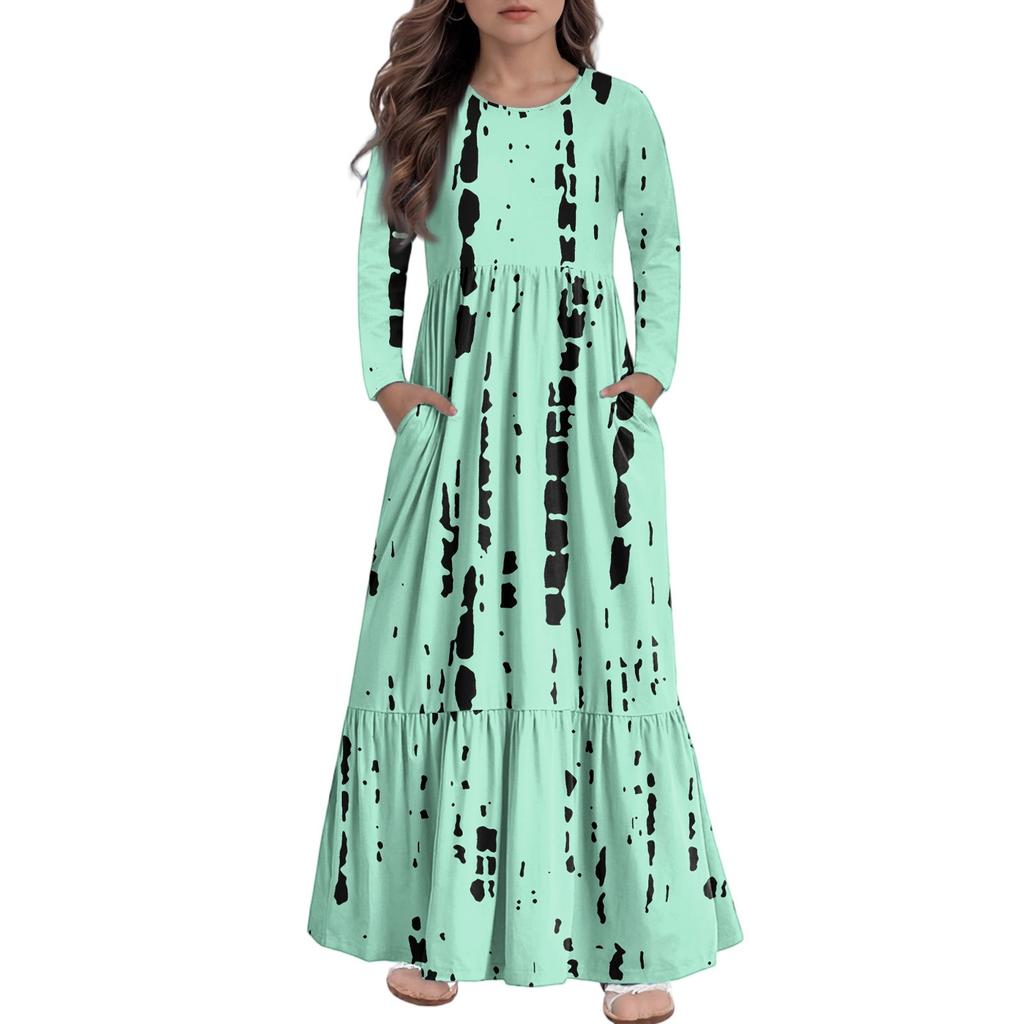 Girls' Maxi Dress Casual Holiday Dresses - Long Sleeve Dress With Pockets For 4-14Y