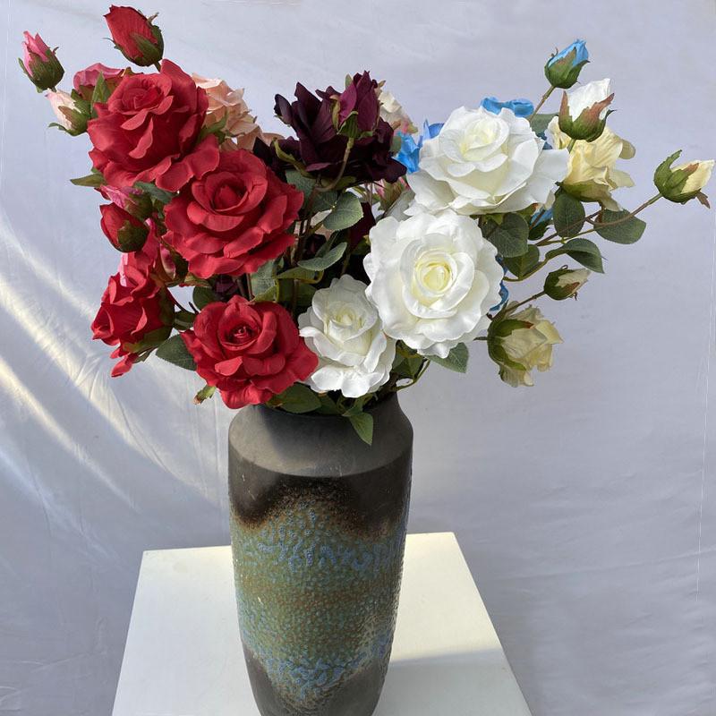 Realistic Faux Rose Flower Six Stem Silk Plant Home Office Decor Gift Idea