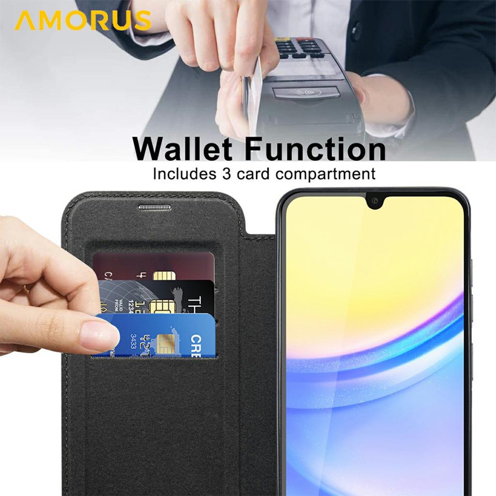 For Samsung Galaxy A15 4G/5G Case Compatible with MagSafe RFID Blocking Card Holder Leather Phone Cover