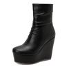 Fashion Wedges Ankle Boots Women Winter Autumn Shoes Fashion Faxu Leather Platform Women's Short Boots Sexy High Heels Black Shoes Femal