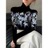 Women's Floral Printed Cheongsam Collar Slim-fitting Long-sleeved T-shirt, Elegant Long-sleeved Bottoming Shirt, Spring and Autumn