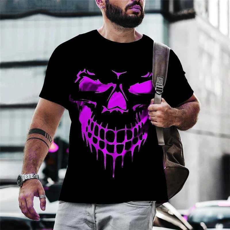 Devil Expression Halloween Print T-shirt Men's Fashion Casual Halloween T-shirt Men's Short Sleeve Round Neck Top 2024 New