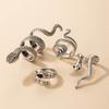 Exaggerated snake ring four-piece set, retro style diamond-set animal ring set