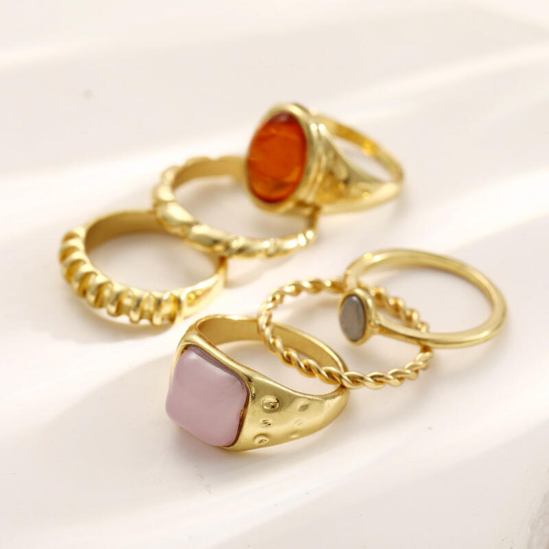 6Pcs/Set Geometric Irregular Oval Metal Rings for Women Men Fashion Retro Gold Color Finger Rings Vacation Jewelry Accessories