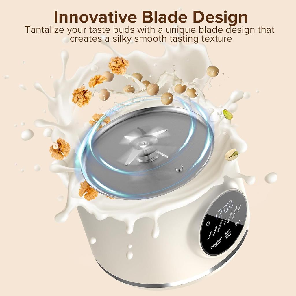 N7 Notenmelk Maker 50oz, Zelfgemaakte Amandel-, Soja-, Havermout- & Kokosmelk, Sap, Smoothies, Babyvoeding, Uitgestelde Start, Warm Houden, Zelfreinigend