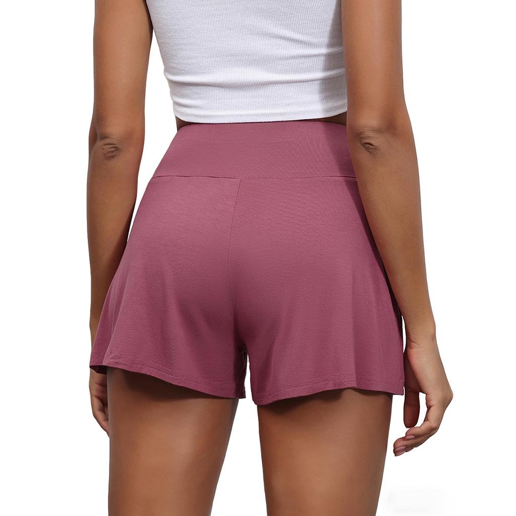 Women’s Shorts Rayon Solid Color Half Pants Sporty Yogo Bottoms High Waist with Drawstring Casual Wear