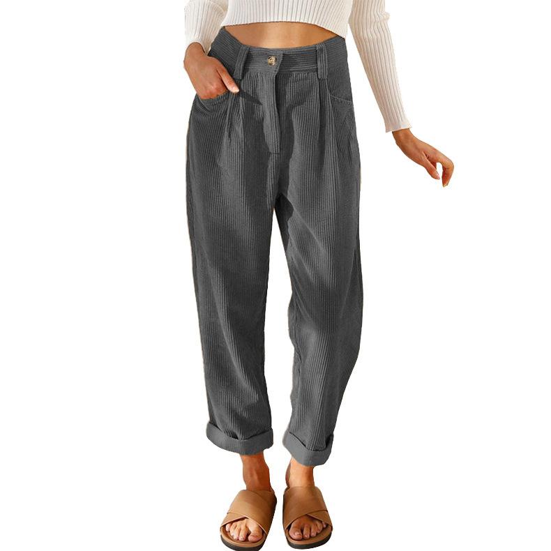 Women's Fall Corduroy Pants High Waist Relaxed Straight Leg Trousers Solid Color Casual Lounge Pant