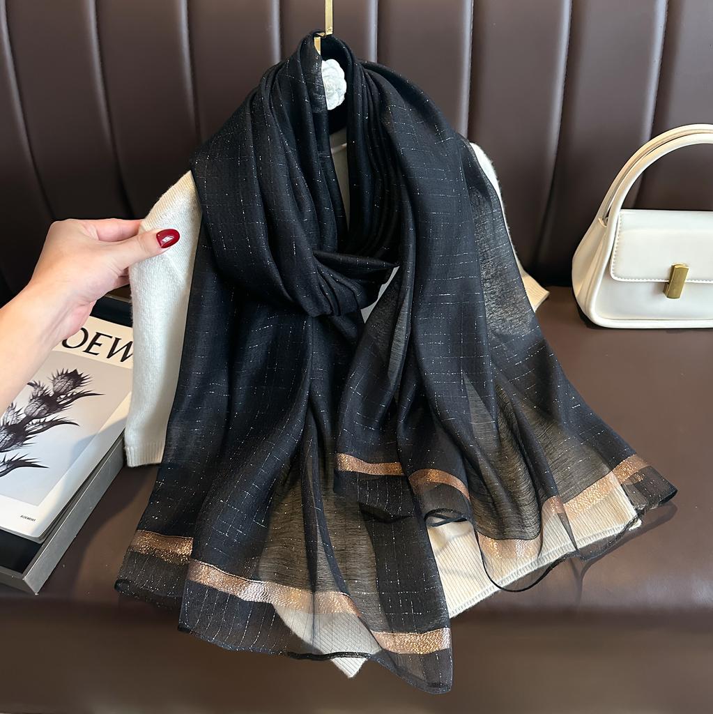 Silk Wool Banquet High-grade Gold Silver Craft Scarf Shawl Women's Long Autumn and Winter with Shiny Headscarf