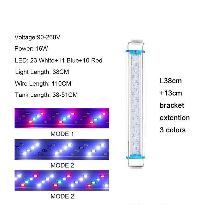 L18/28/38/48cm LED Aquarium Light for Plants,Plug In Full Spectrum Fish Tank Light with Extendable Brackets for Freshwater