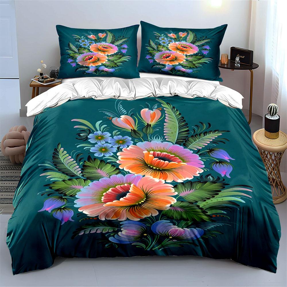 Colorful floral and leaves. Bedding sets Duvet cover sets Duvet covers Pillowcases(1 * Duvet Cover 2 * Pillowcases, without duvet insert)