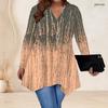 Women Plus Size V Neck Long Sleeve Purple White Tie Dye Irregular Hem Tunic Top