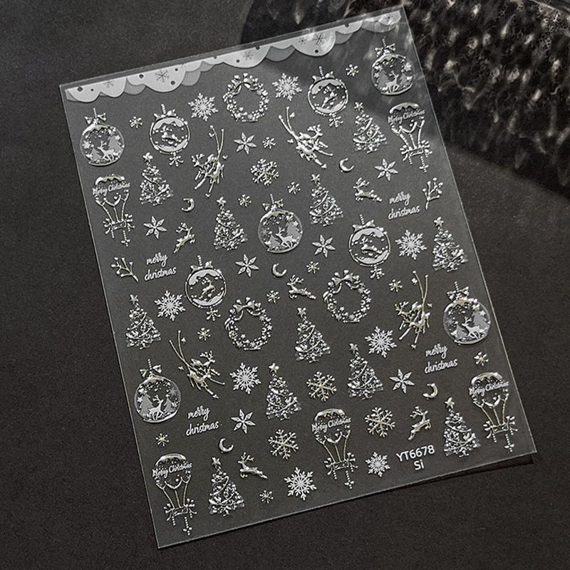 Gold-Stamped Christmas Elk Nail Art Stickers Christmas Series Snowflake Wreath Decorative Stickers