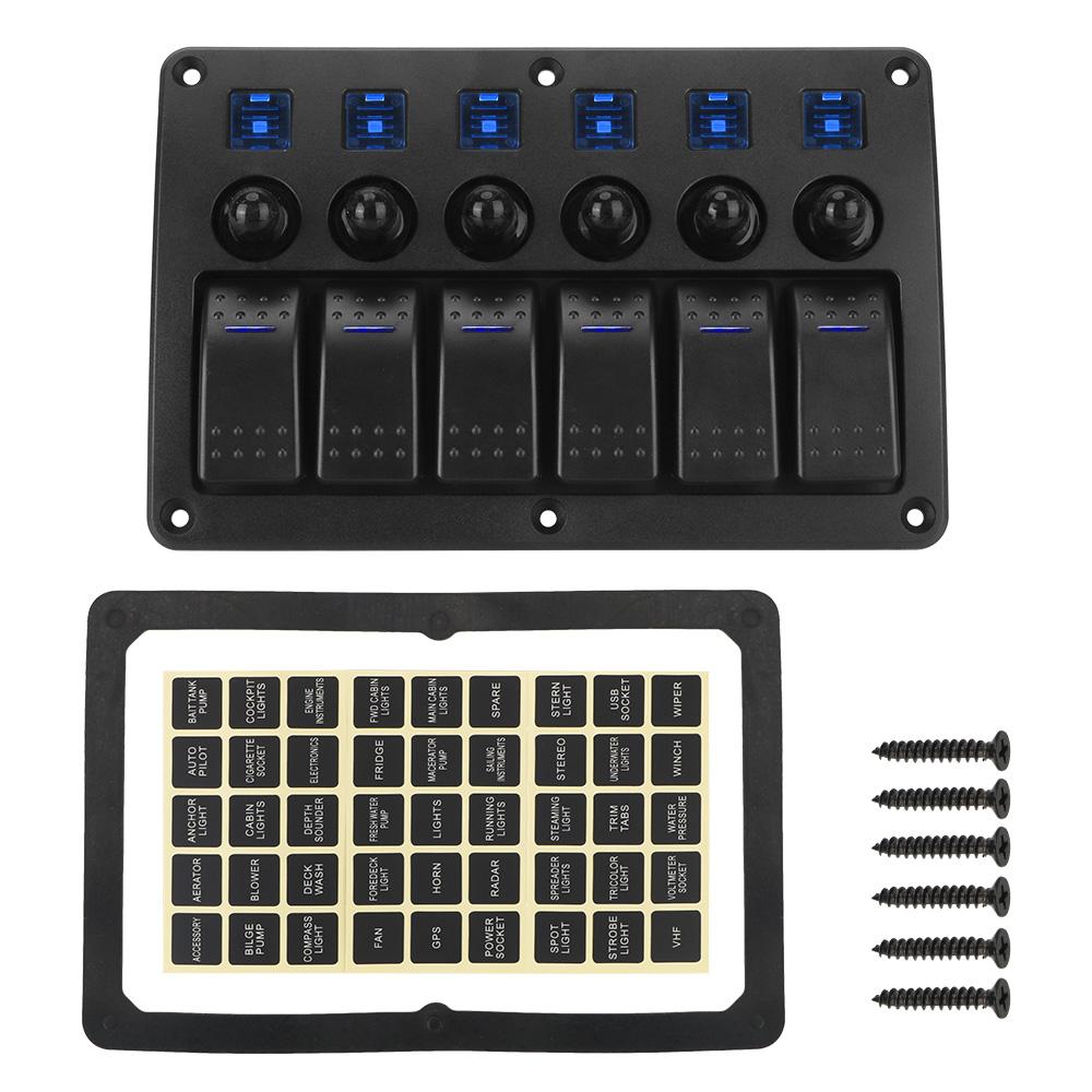24V 12V Switch Panel 6 Buttons Car Lights Toggle 15A Fuse Protection Caravan Accessories For Boat Marine Trailer Truck Vehicles
