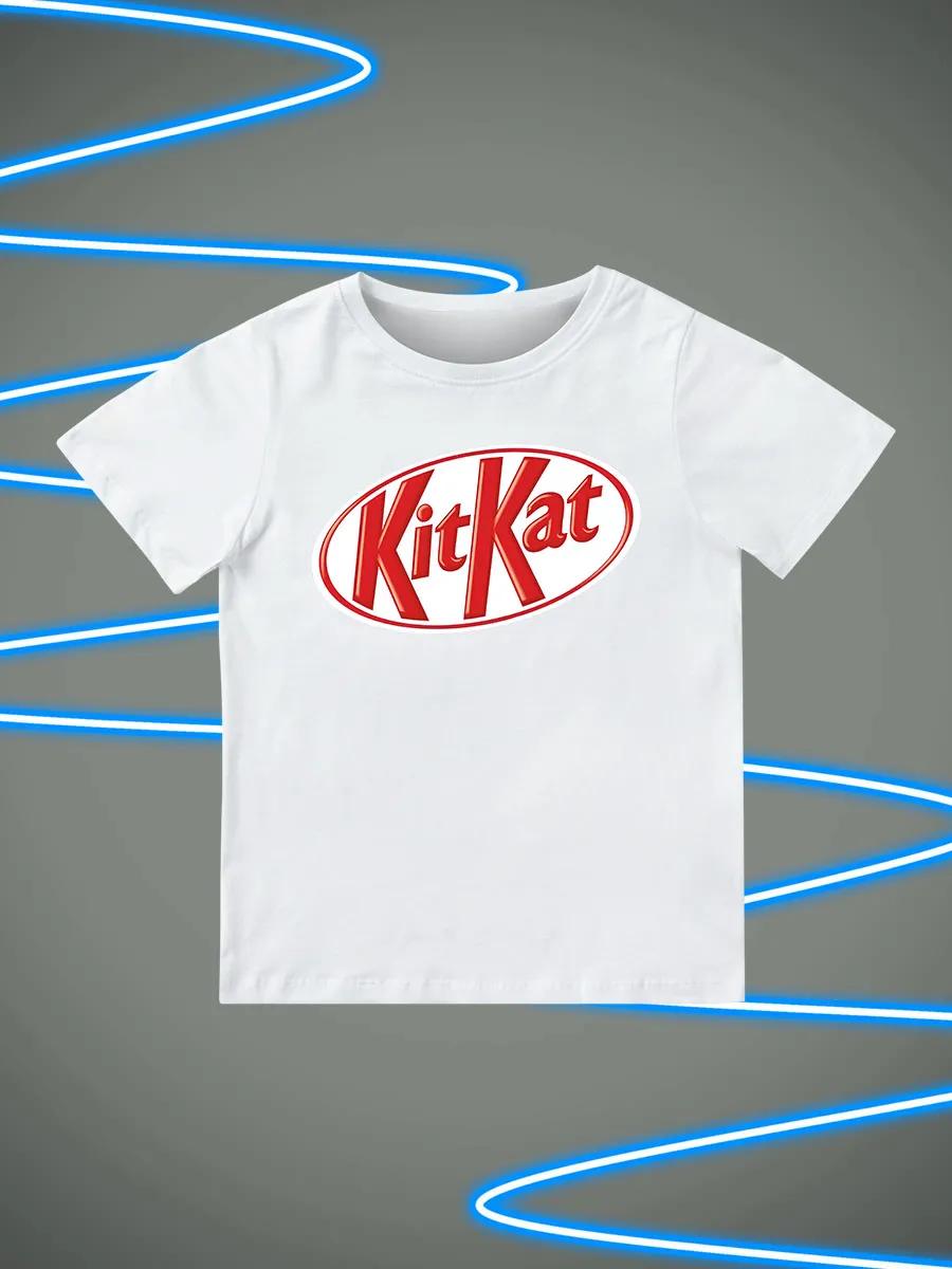 Детские топы с круглым вырезом, принтом, коротким рукавом, KitKat 120